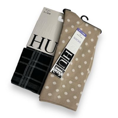 HUE Black Plaid Knee Hi Chino Ultra smooth Polka Dot Variety One Size 2 Pairs